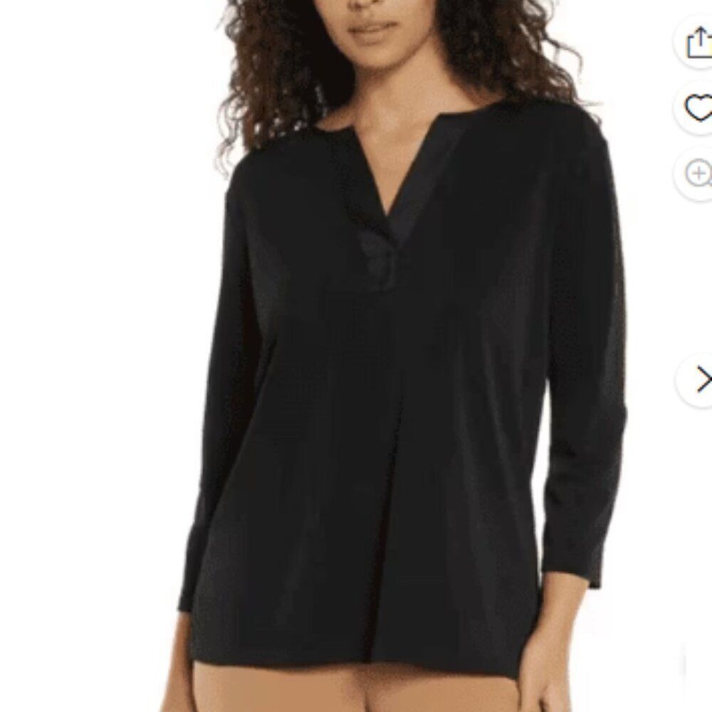 Banana Republic 3/4 Sleeve V-Neck Satin Trim Top size Medium Black Pullover